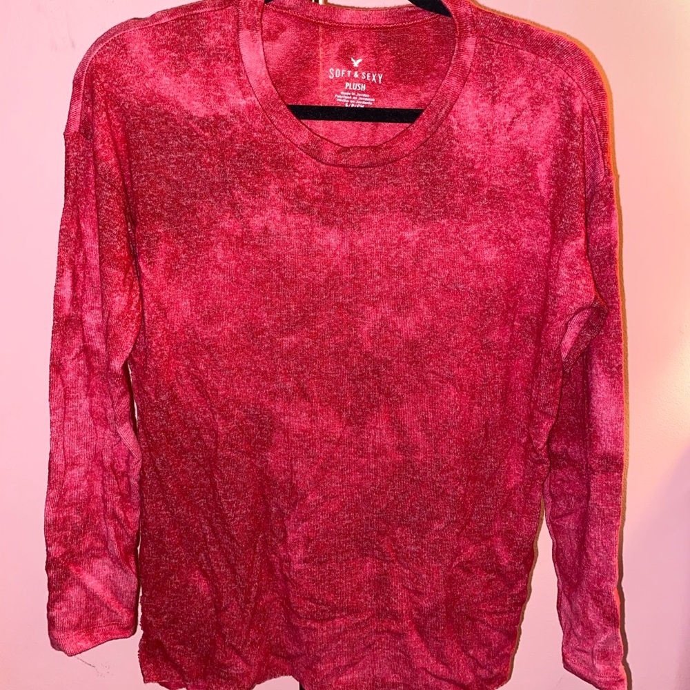 Pink “Tie Dye” Pattern Plush Long-sleeve